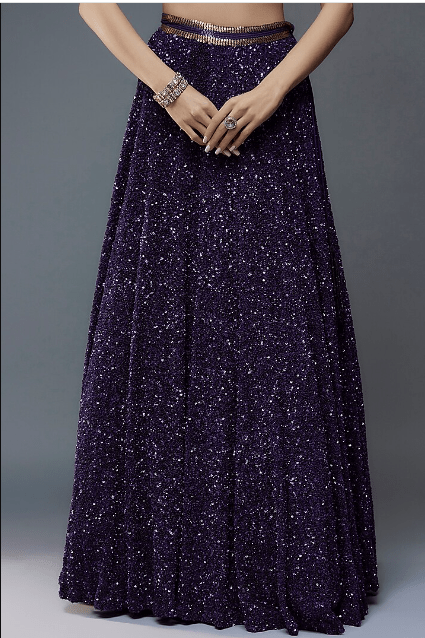 Purple Silk Chiffon Sequins Embroidered Lehenga Set - Image 3