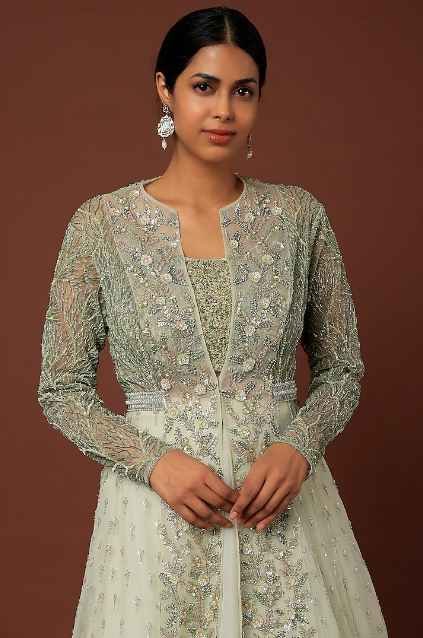 Mint Green Embroidered Lehenga Set - Image 4