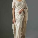Ivory Silk Hand Embroidered Saree Set