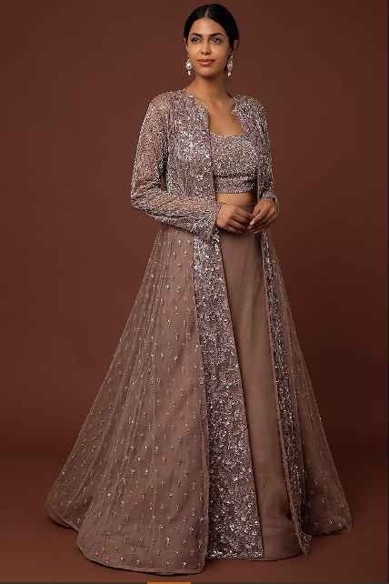 Purple Embroidered Jacket Set