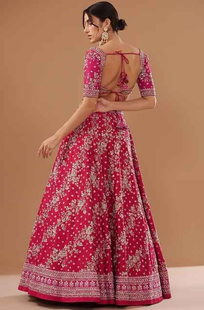 Red Raw Silk Embroidered Lehenga Set - Image 2