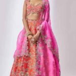 Orange Organza Embroidered Lehenga Set