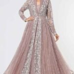 Dusty Purple Net Hand Embroidered Jacket Set