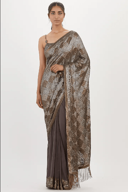 Charcoal Chiffon Sequins Saree Set