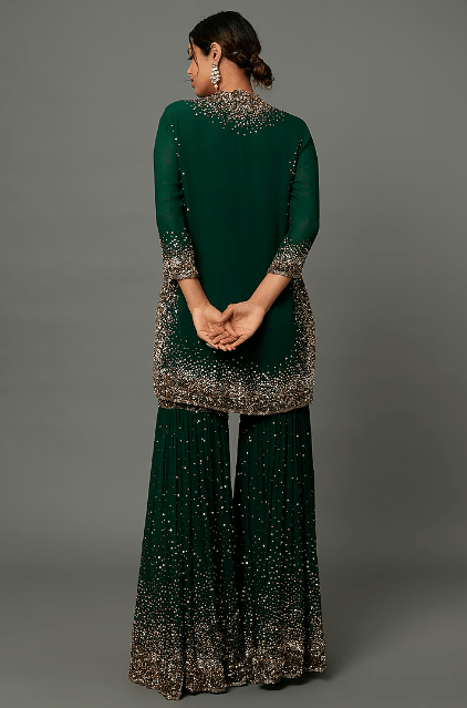 Emerald Green Embroidered Sharara Set - Image 2