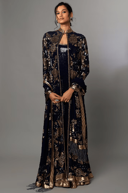 Navy Embroidered Sharara Set