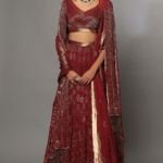Red Chiffon Embroidered Lehenga Set