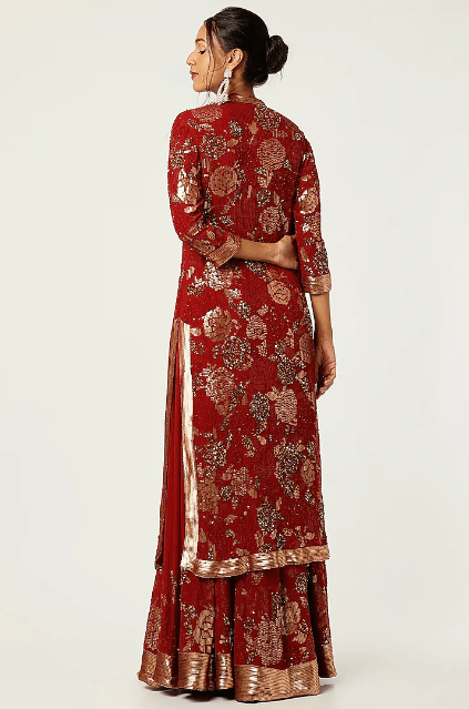 Red Sharara Set With Embroidery - Image 2