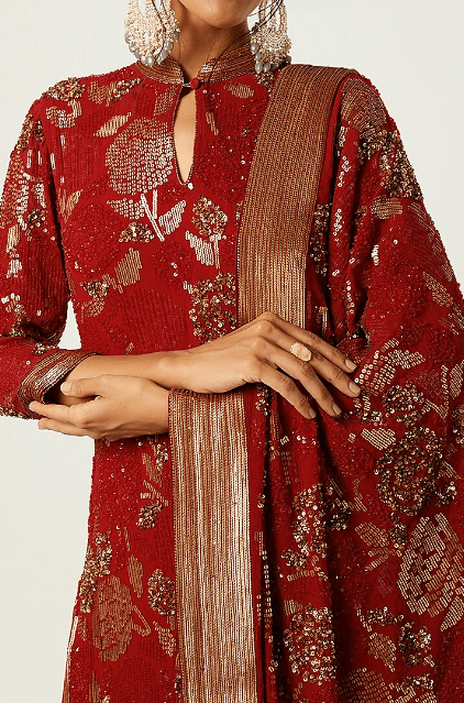 Red Sharara Set With Embroidery - Image 4