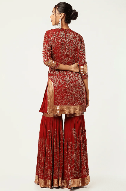 Red Embroidered Sharara Set - Image 2