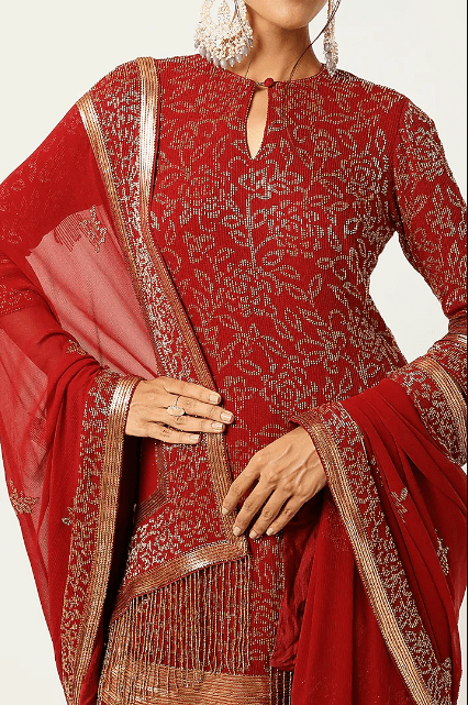 Red Embroidered Sharara Set - Image 3