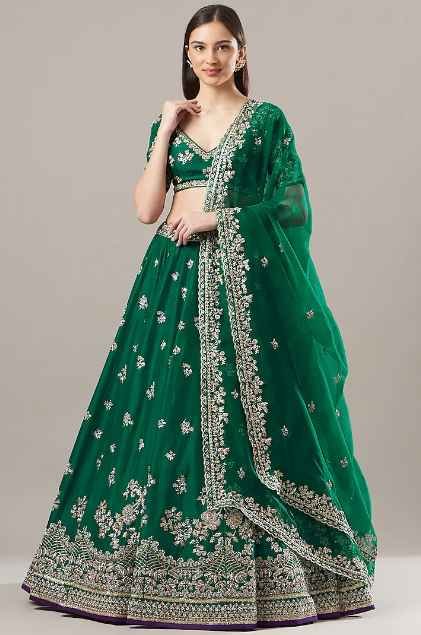 Green Embroidered Lehenga Set