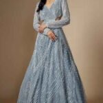 Grey Blue Net Sequins Embroidered Gown