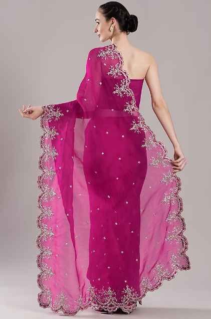 Deep Pink Embroidered Saree Set - Image 2