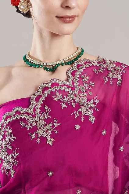 Deep Pink Embroidered Saree Set - Image 3