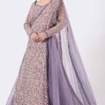 Charcoal Purple Organza Embroidered Flared Lehenga Set