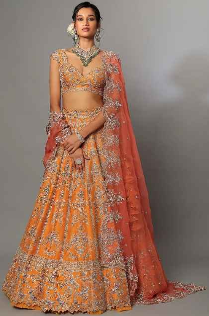 Orange Embroidered Lehenga Set