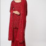 Red Chiffon Embroidered Sharara Set