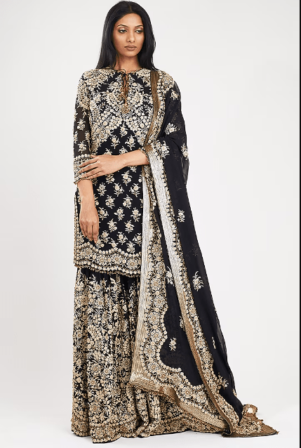 Black Embroidered Sharara Set