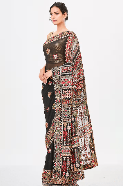 Black Embroidered Saree Set - Image 3
