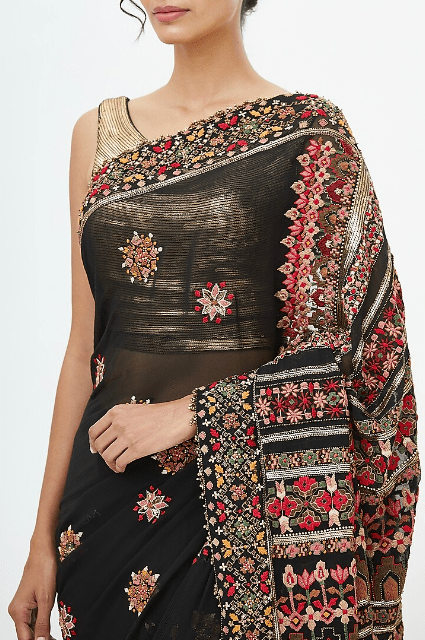 Black Embroidered Saree Set - Image 4