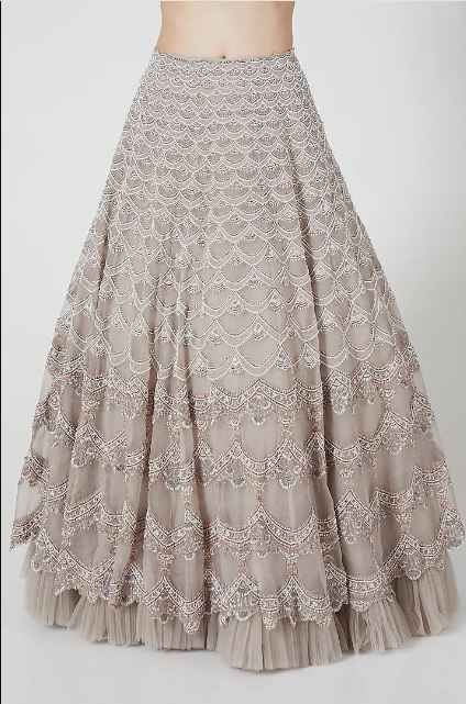 Dusty Grey Organza Sequins Embroidered Scalloped Lehenga Set - Image 3
