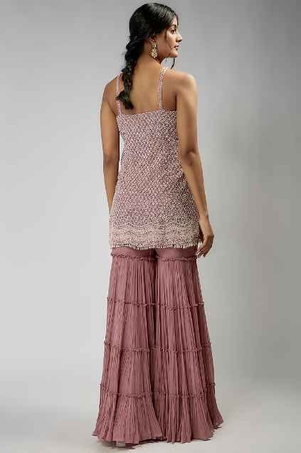 Blush Pink Viscose & Organza Sharara Set - Image 2