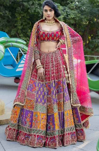 Multi-Colored Georgette Embellished Lehenga Set