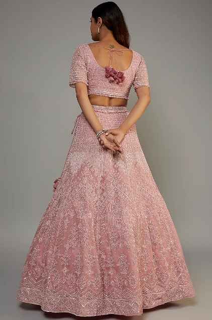 Old Rose Organza Embroidered Lehenga Set - Image 2