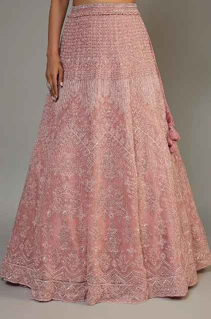 Old Rose Organza Embroidered Lehenga Set - Image 3