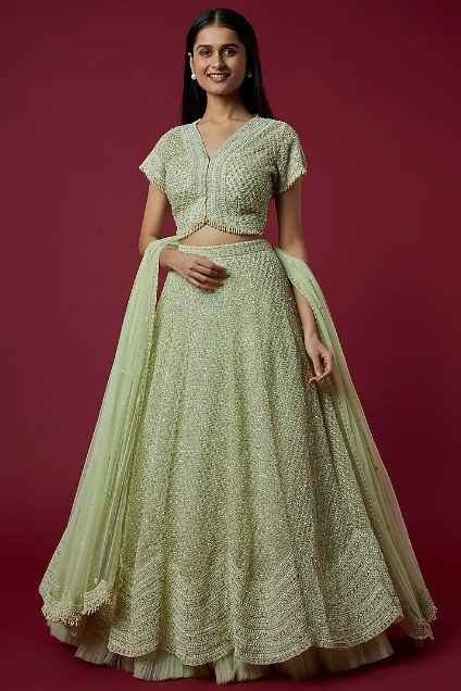 Mint Green Embroidered Lehenga Set