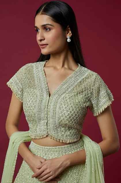 Mint Green Embroidered Lehenga Set - Image 4