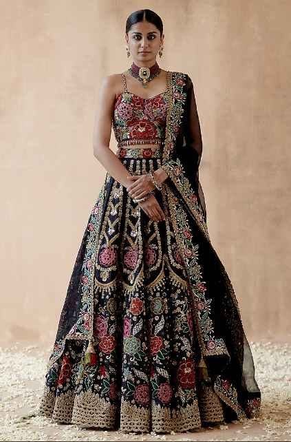Black Raw Silk Embellished Lehenga Set