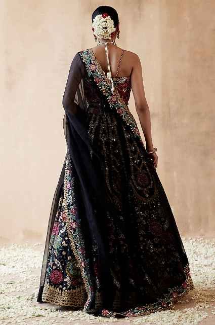 Black Raw Silk Embellished Lehenga Set - Image 2