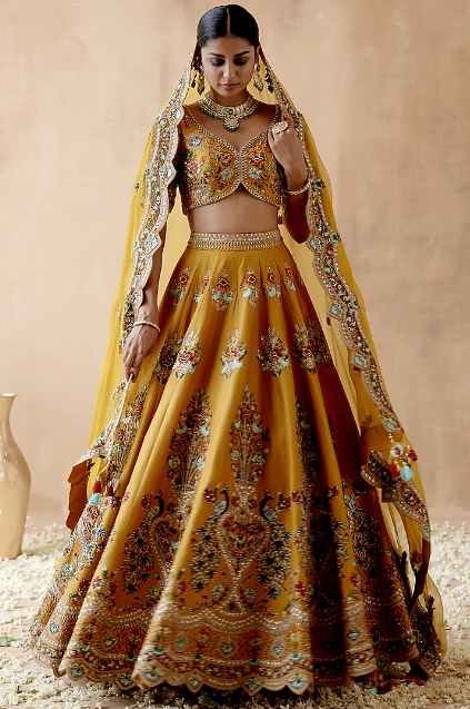 Mustard Dupion Silk Embellished Lehenga Set