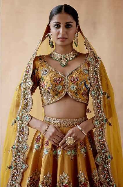 Mustard Dupion Silk Embellished Lehenga Set - Image 3