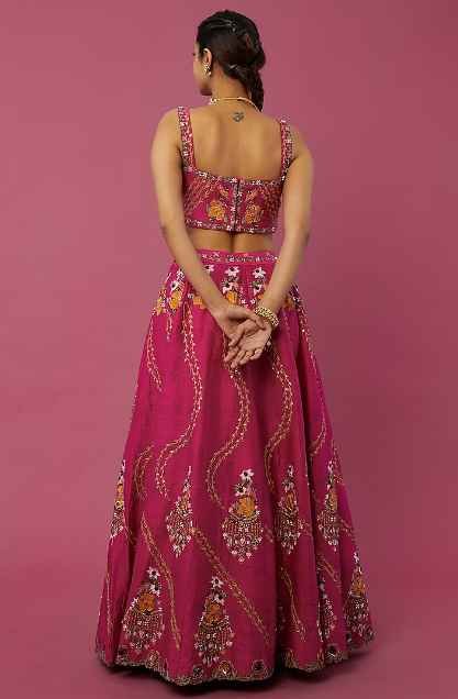 Hot Pink Raw Silk Lehenga Set - Image 2