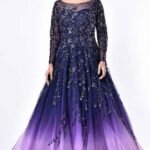 Blue & Purple Ombre Embroidered Gown