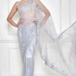 Ice Grey Net & Polyester Satin Embroidered Saree