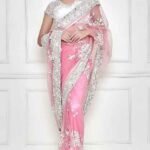 Old Rose & Ash Grey Net Embroidered Saree