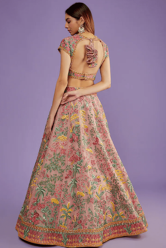 Peach Organza Embroidered Lehenga Set - Image 4