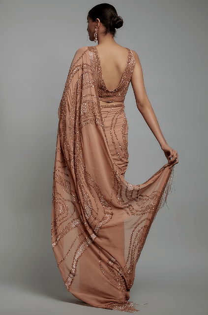 Kadambari Pink Chiffon Sequins Embroidered Saree Set - Image 2