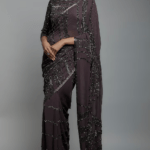Charcoal Chiffon Sequins Embroidered Saree Set