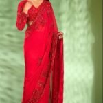 Fiery Red Hand Embroidered Saree Set