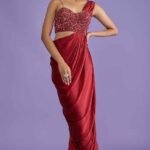 Red Pure Satin Draped Gown With Corset