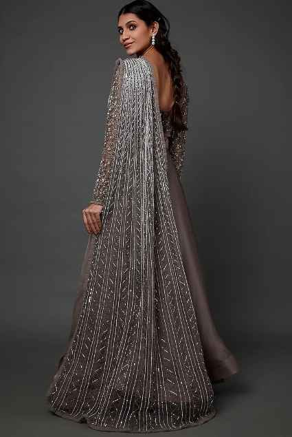 Grey Organza Flared Lehenga Set - Image 2