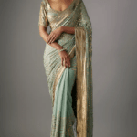 Porcelain Chiffon Sequins Embroidered Saree Set