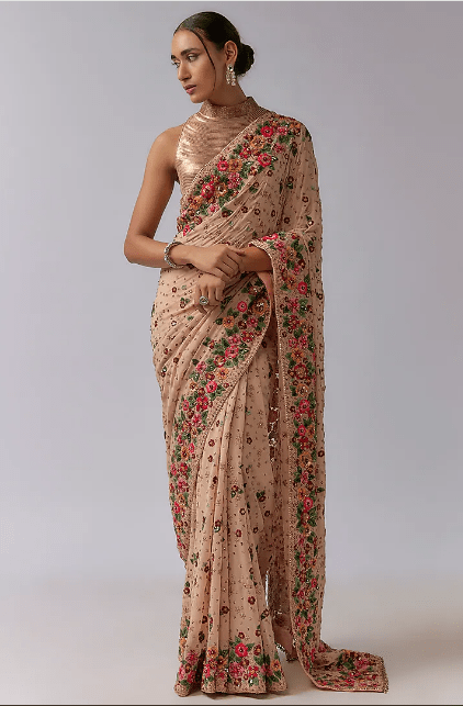 Romantic Crimson Butter Chiffon Saree with Embroidered Blouse Fabric