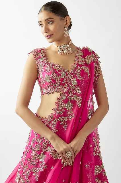 Cherry Red Organza Lehenga Set - Image 4