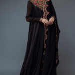 Black Chiffon Floral Thread Embroidered Asymmetrical Kurta Set